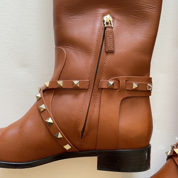 Valentino Rockstud Accents Leather Riding Boots - Picture 2 of 9